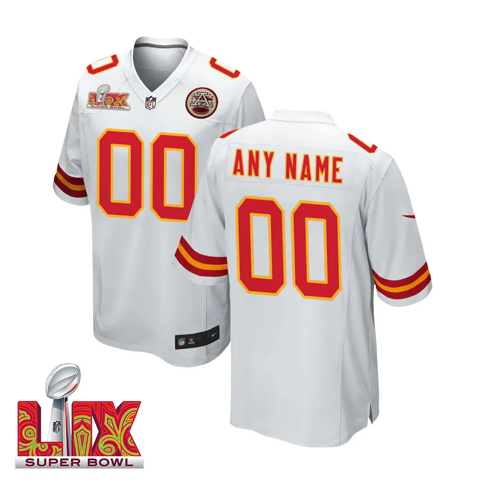 Men Custom Super Bowl LIX Kansas City Chiefs Away Game Jersey – White –