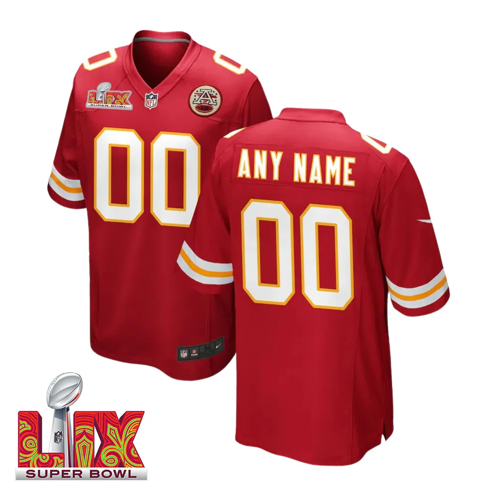 Men Custom Super Bowl LIX Kansas City Chiefs Home Game Jersey – Red –