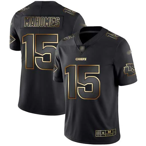 Men's Chiefs #15 Patrick Mahomes Black Gold Stitched Football Vapor Untouchable Limited Jersey -