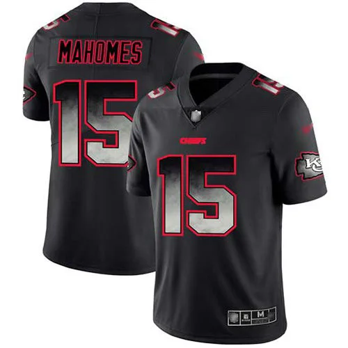 Men's Chiefs #15 Patrick Mahomes Black Stitched NFL Vapor Untouchable Limited Smoke Fashion Jersey -