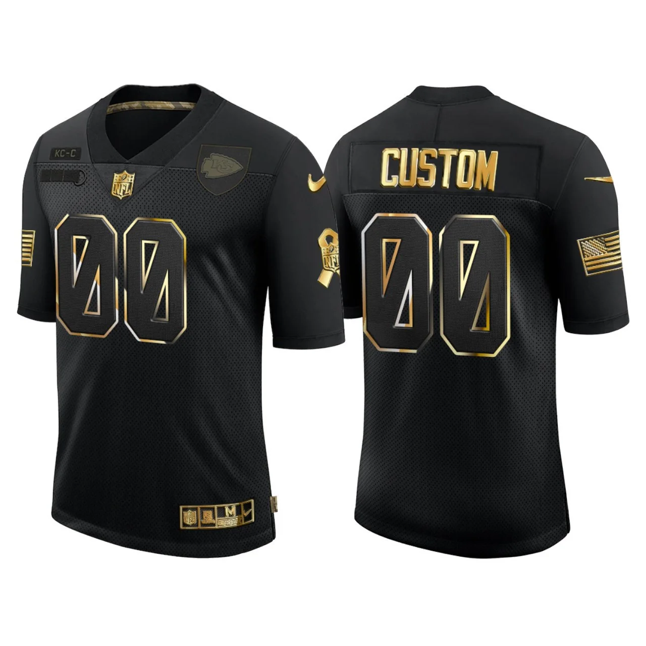 Custom Chiefs Jersey for Men Custom #00 Kansas City Chiefs 2020 Salute to Service Golden Limited Jersey - Black -