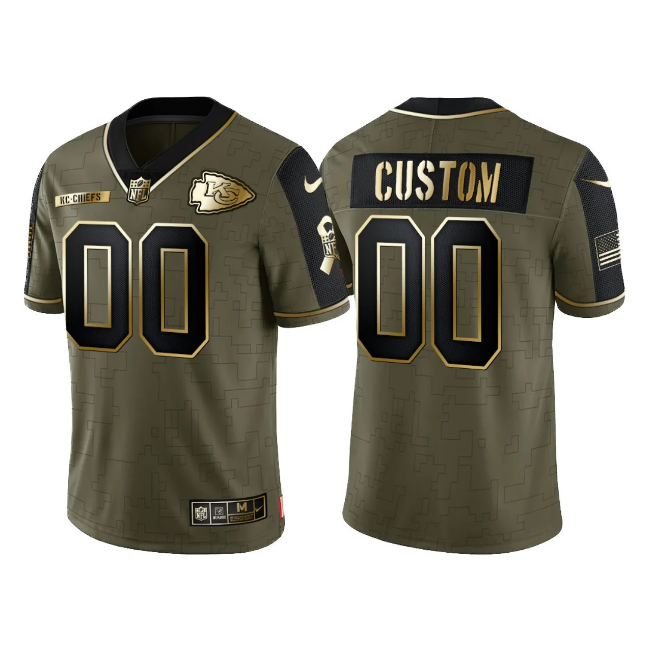 Custom Chiefs Jersey for Men Custom #00 Kansas City Chiefs 2021 Salute To Service Golden Limited Jersey - Olive -
