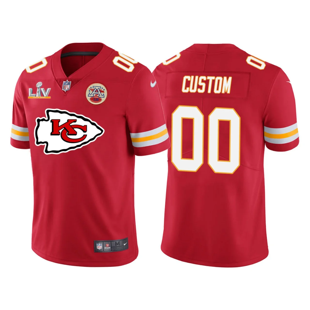 Custom Chiefs Jersey for Men Kansas City Chiefs #00 Custom Red Super Bowl LV Team Logo Vapor Limited Jersey -