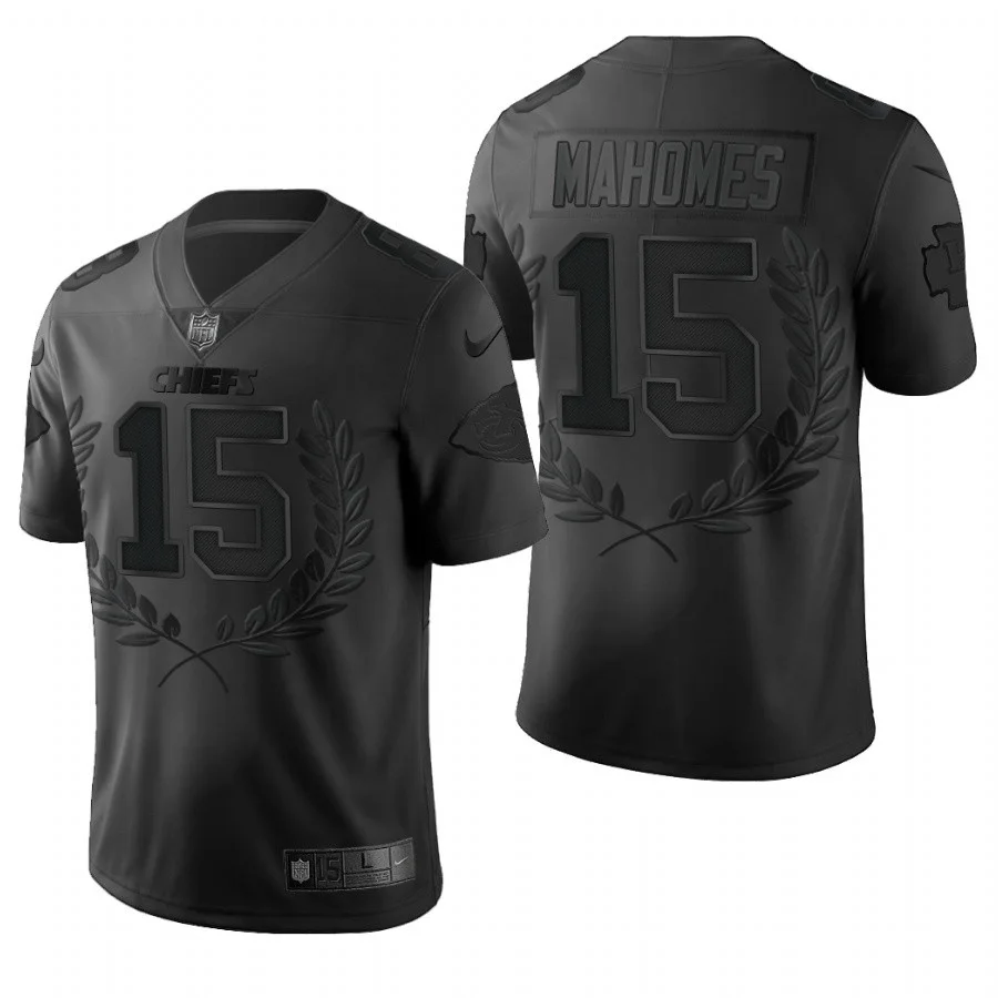 Custom Chiefs Jersey for Men Kansas City Chiefs 15 Patrick Mahomes Black Commemorative Edition Vapor Untouchable Limited Jersey -