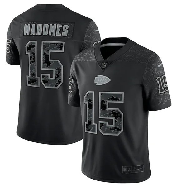 Custom Chiefs Jersey for Men Kansas City Chiefs #15 Patrick Mahomes Black Reflective Limited Stitched Jersey -