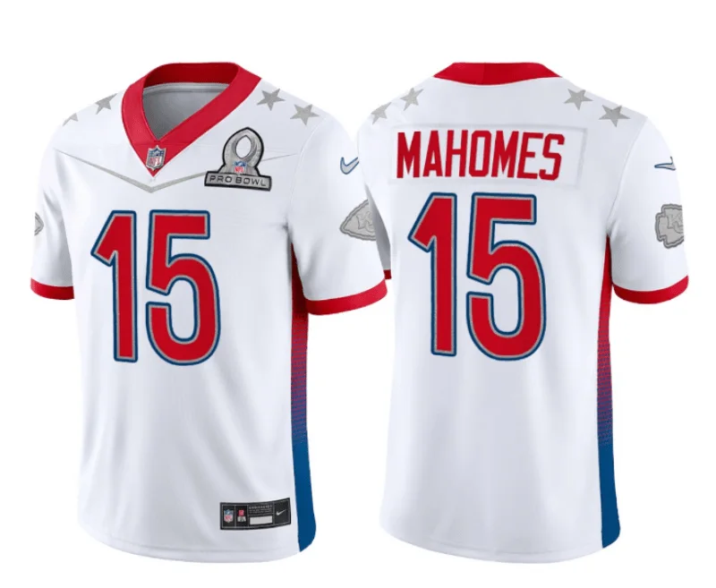 Custom Chiefs Jersey for Men Kansas City Chiefs #15 Patrick Mahomes White 2022 Pro Bowl Vapor Untouchable Stitched Limited Jersey -