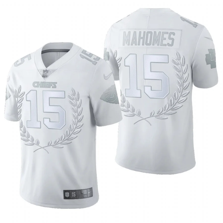 Custom Chiefs Jersey for Men Kansas City Chiefs 15 Patrick Mahomes White Commemorative Edition Vapor Untouchable Limited Jersey -