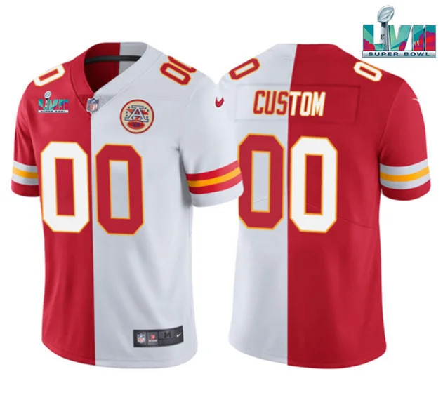 Custom Chiefs Jersey for Men Kansas City Chiefs Custom ACTIVE PLAYER Red White Split Super Bowl LVII Patch Vapor Untouchable Limited Stitched Jersey -