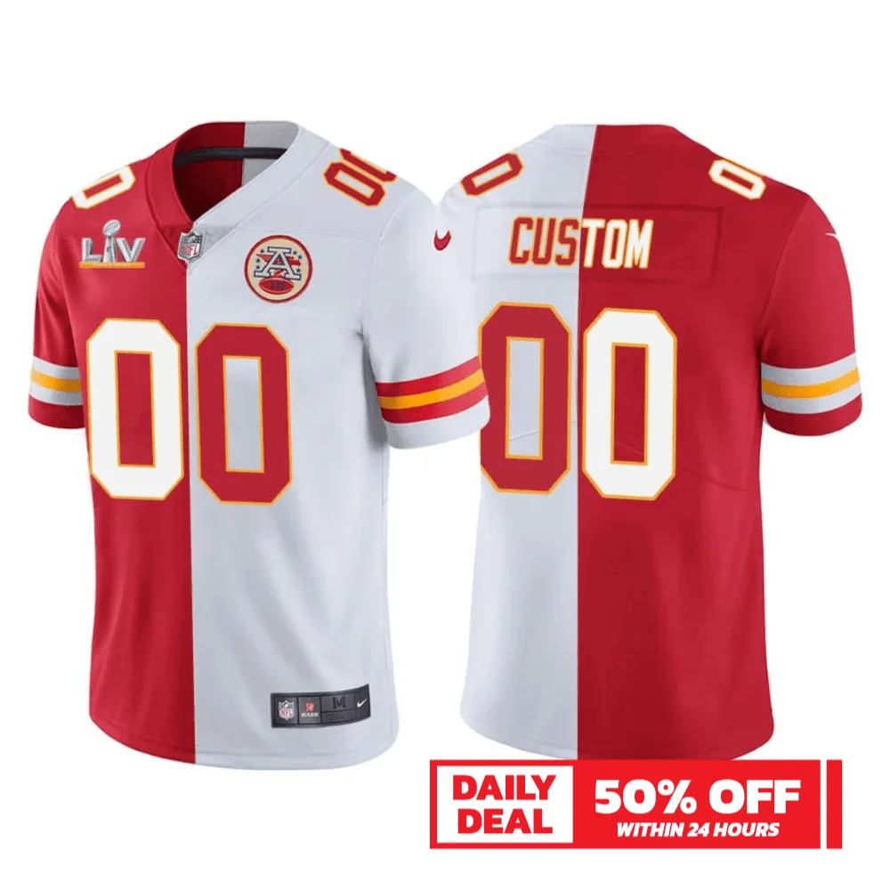 Custom Chiefs Jersey for Men Kansas City Chiefs Custom Super Bowl LV Split Vapor Limited Jersey - Red White -