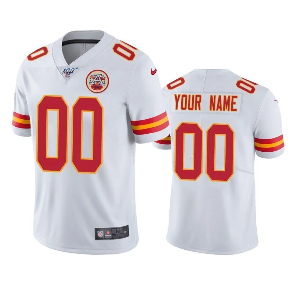 Custom Chiefs Jersey for Men Kansas City Chiefs Custom White 100th Season Vapor Limited Jersey -