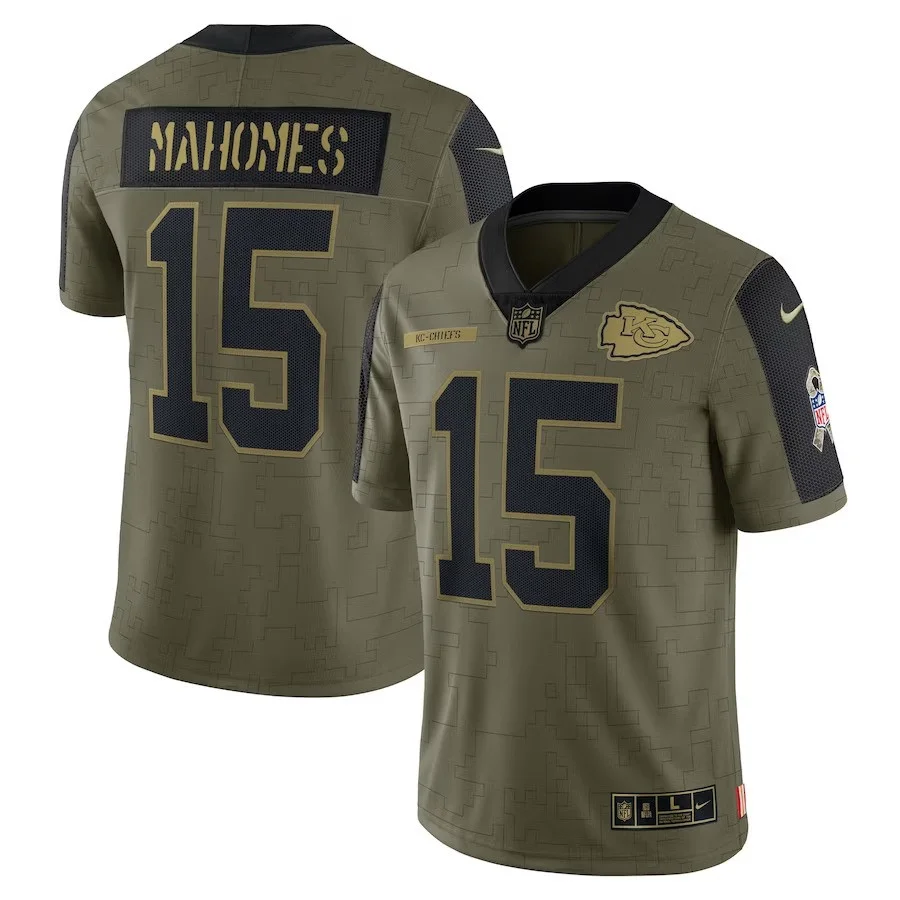 Men's Patrick Mahomes Olive Kansas City Chiefs 2021 Salute To Service Limited Player Jersey -