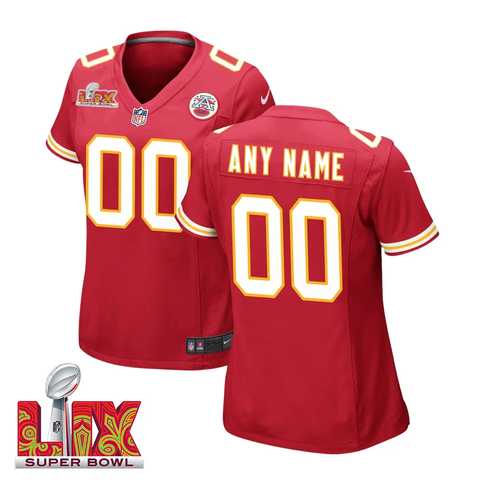 Woman Custom Super Bowl LIX Kansas City Chiefs Home Game Jersey – Red –