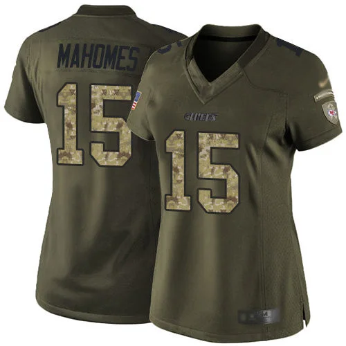 Custom Chiefs Jersey for Woman Chiefs #15 Patrick Mahomes Green Stitched Football Limited 2015 Salute to Service Jersey -