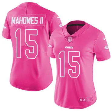 Custom Chiefs Jersey for Woman Chiefs #15 Patrick Mahomes II Pink Stitched NFL Limited Rush Fashion Jersey -