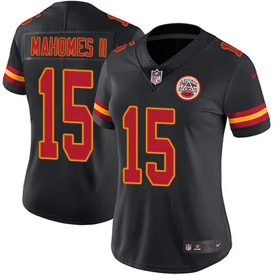 Custom Chiefs Jersey for Woman Kansas City Chiefs #15 Patrick Mahomes II Black Stitched NFL Limited Rush Jersey -