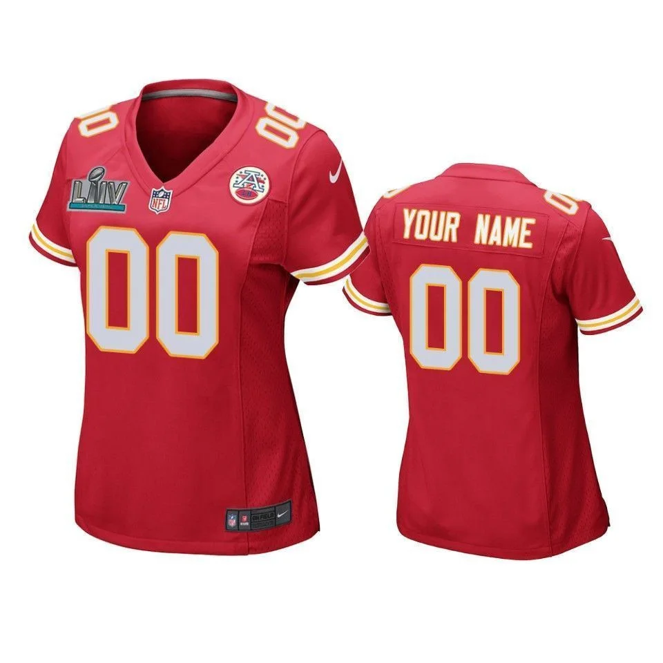 Custom Chiefs Jersey for Woman  Kansas City Chiefs Custom Red Super Bowl LIV Game Jersey -