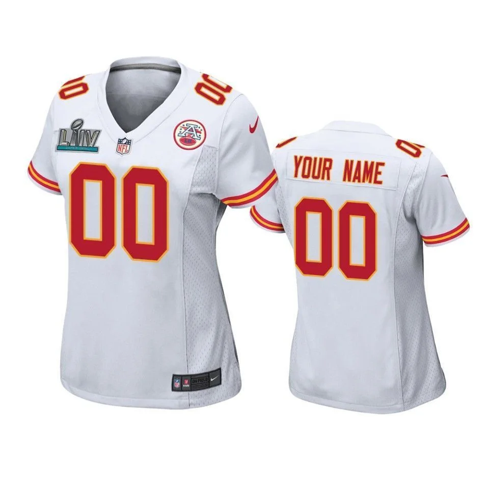 Custom Chiefs Jersey for Woman Kansas City Chiefs Custom White Super Bowl LIV Game Jersey -
