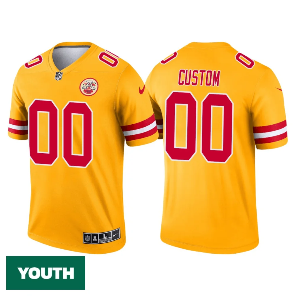 Custom Chiefs Jersey for Youth Custom Kansas City Chiefs 2021 Inverted Legend Jersey - Yellow -