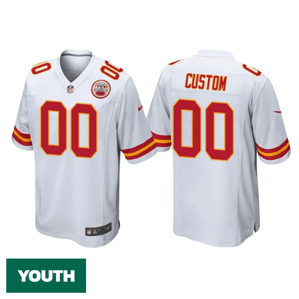 Custom Chiefs Jersey for Youth Kansas City Chiefs #00 Custom White Game Jersey -