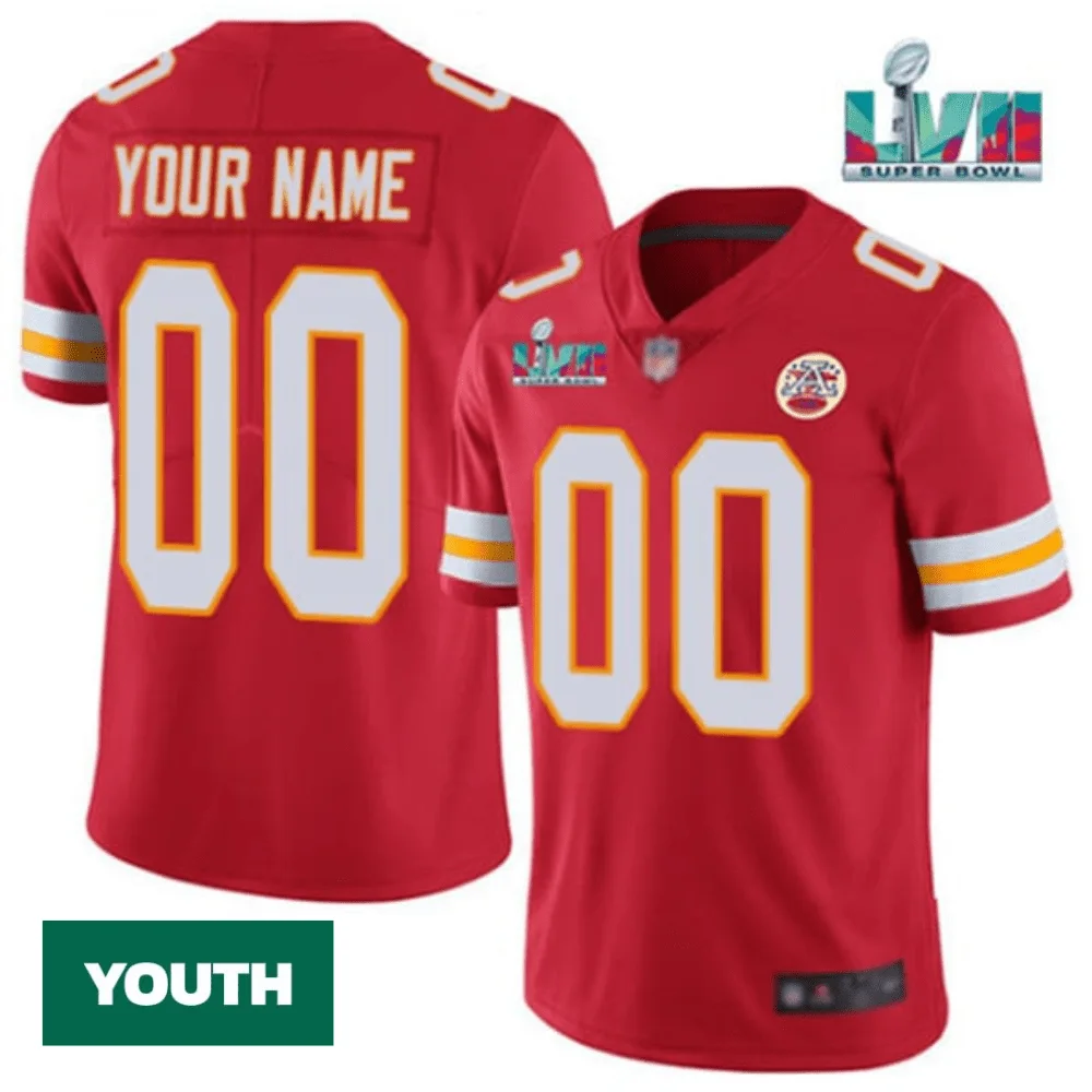 Custom Chiefs Jersey for Youth Kansas City Chiefs Custom ACTIVE PLAYER Red Super Bowl LVII Patch Vapor Untouchable Limited Stitched Jersey -