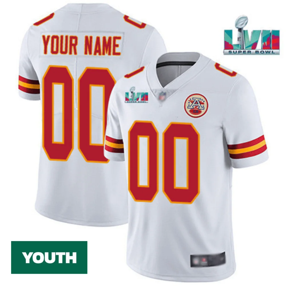 Youth's Kansas City Chiefs Custom ACTIVE PLAYER White Super Bowl LVII Patch Vapor Untouchable Limited Stitched Jersey -