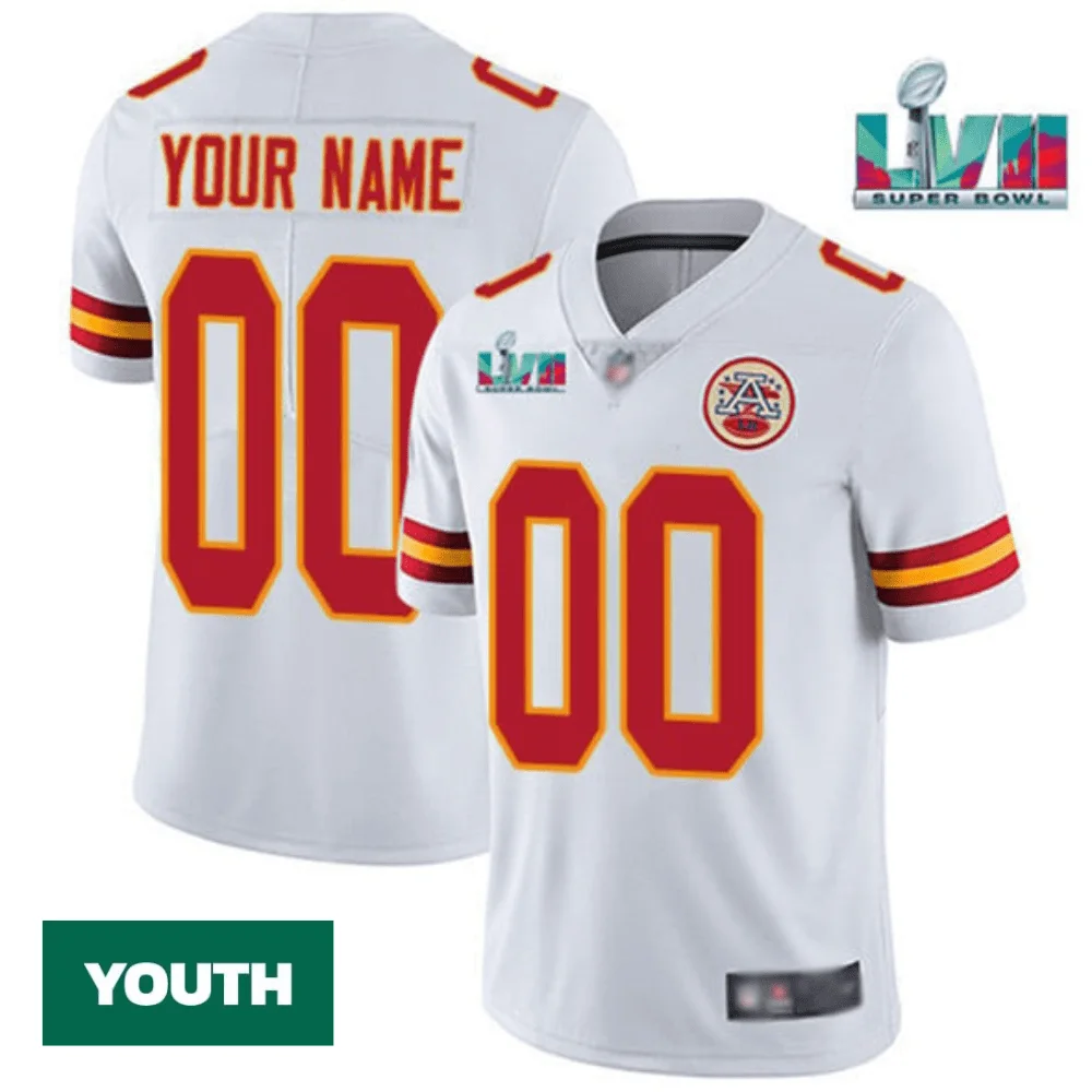 Custom Chiefs Jersey for Youth Kansas City Chiefs Custom ACTIVE PLAYER White Super Bowl LVII Patch Vapor Untouchable Limited Stitched Jersey -