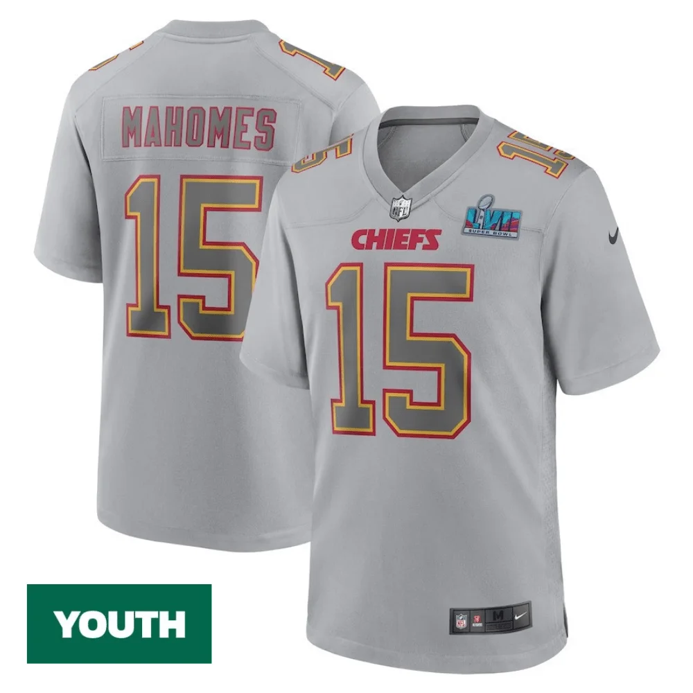 Youth's Kansas City Chiefs Custom Gray Kansas City Chiefs Super Bowl LVII Patch Atmosphere Fashion Game Jersey -