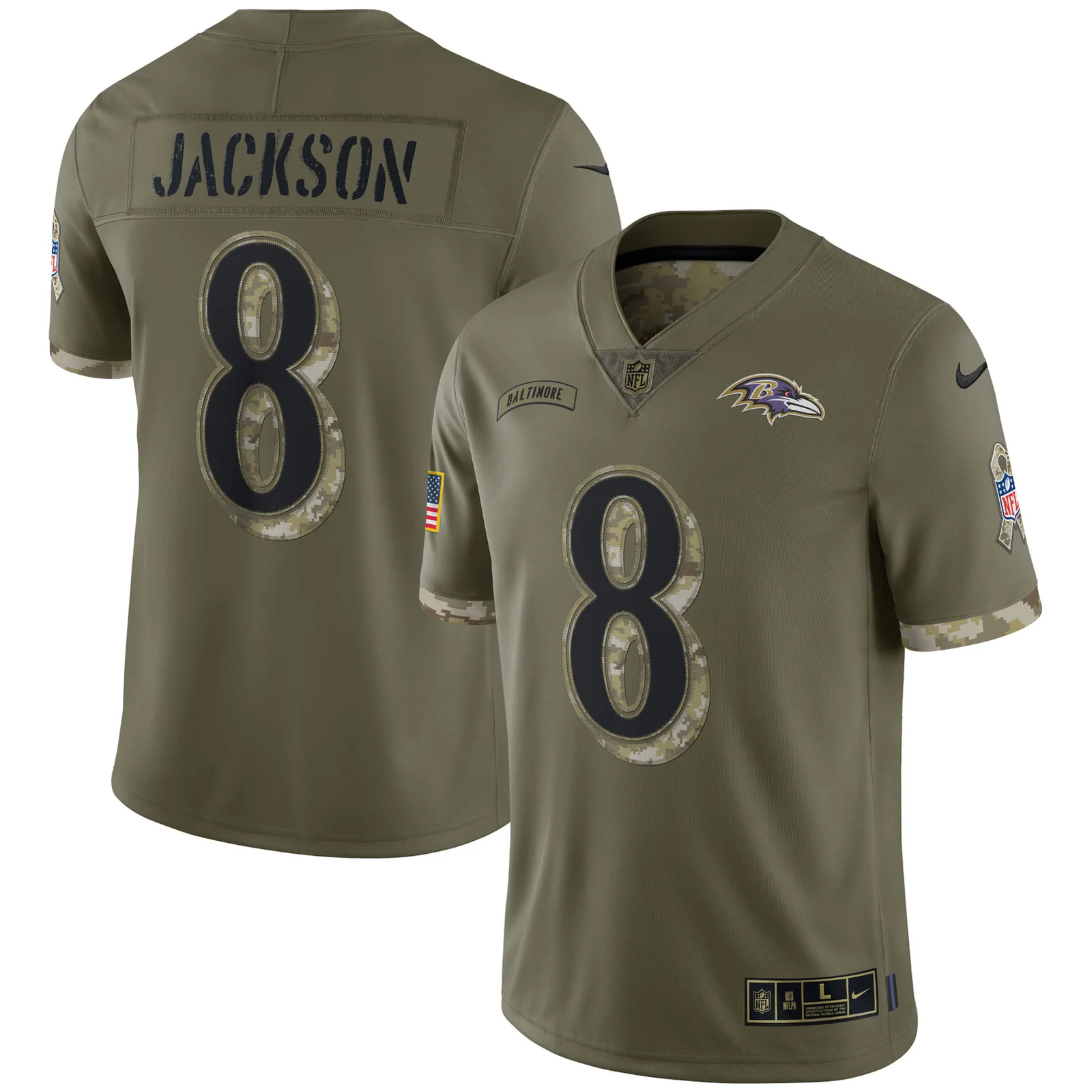 Men'sLamar Jackson Baltimore Ravens 2022 Salute To Service Limited Jersey - Olive -