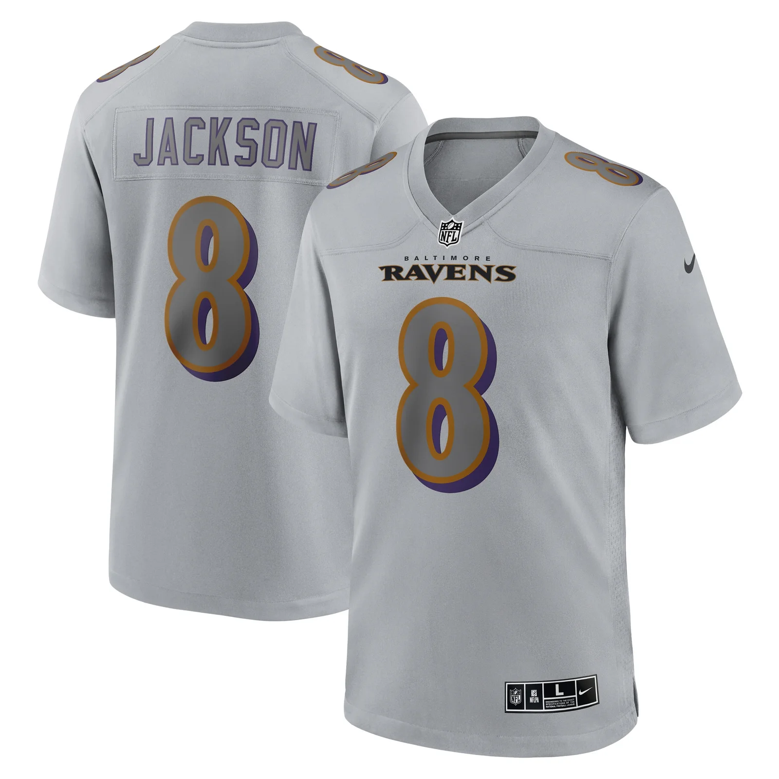 Men'sLamar Jackson Baltimore Ravens Atmosphere Fashion Game Jersey - Gray -