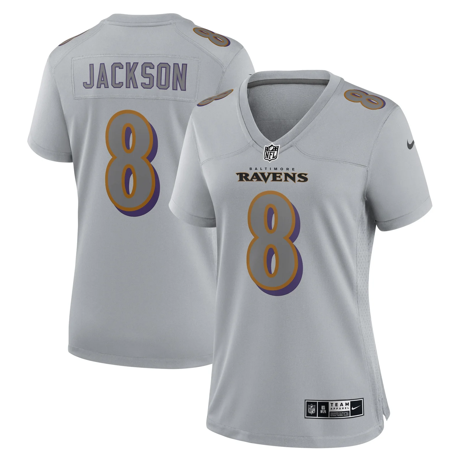 Lamar Jackson Baltimore Ravens Woman's Atmosphere Fashion Game Jersey - Gray -