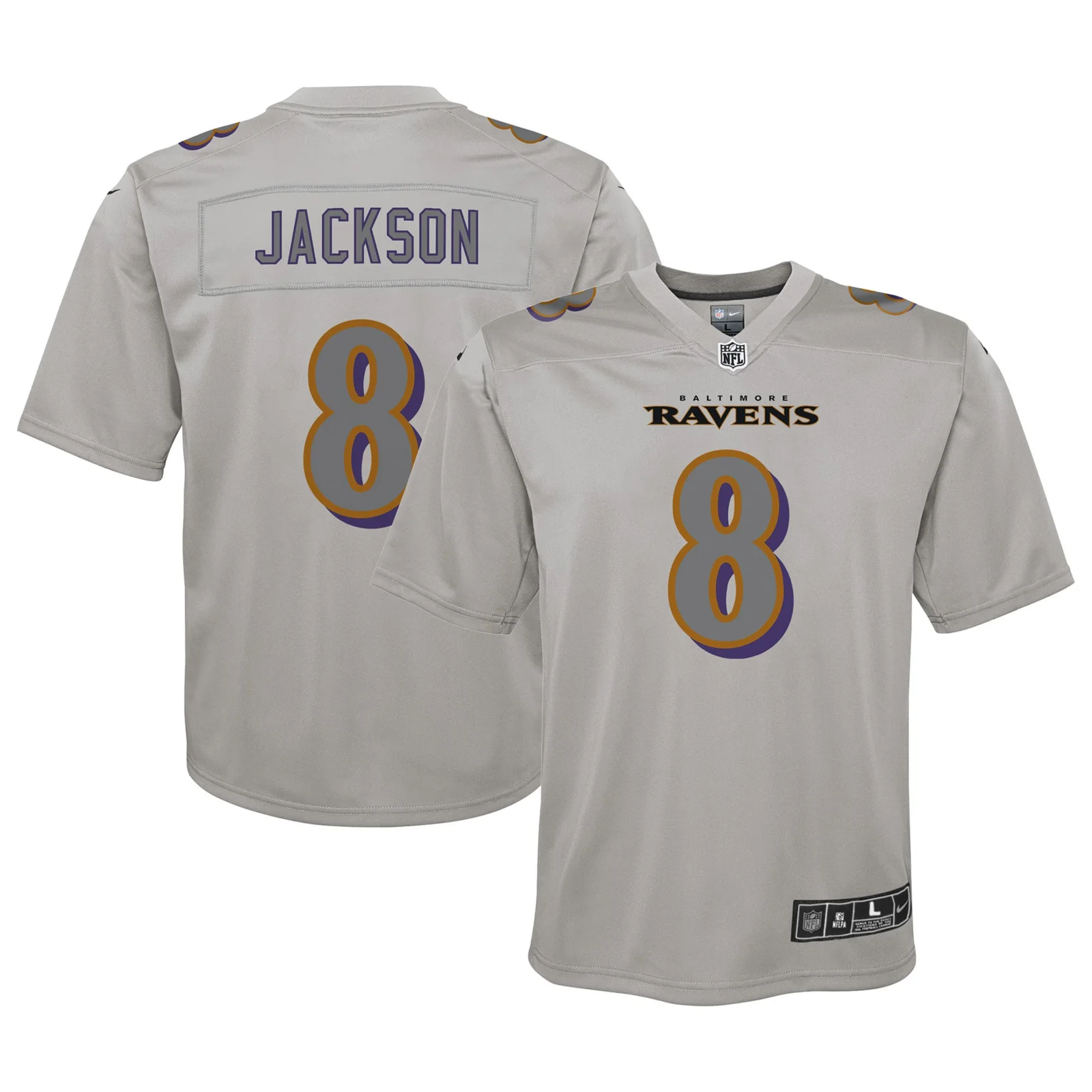 Lamar Jackson Baltimore Ravens Youth Atmosphere Fashion Game Jersey - Gray -