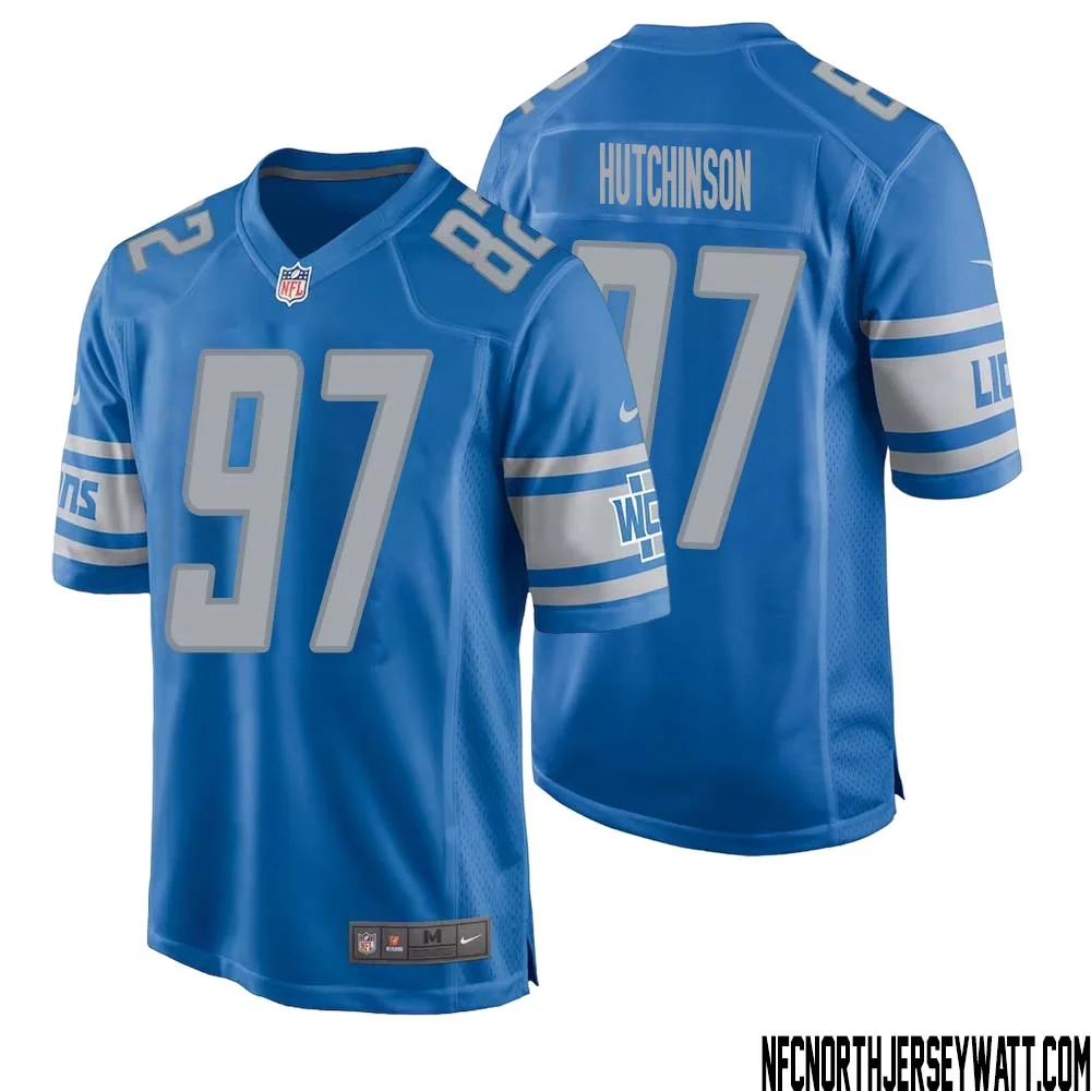 Aidan Hutchinson No 97 Men Blue Detroit Lions Player Home Game Jersey 1