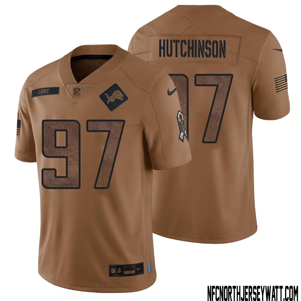 Aidan Hutchinson No 97 Men Brown Detroit Lions 2023 Salute To Service Retired Player Limited Jersey