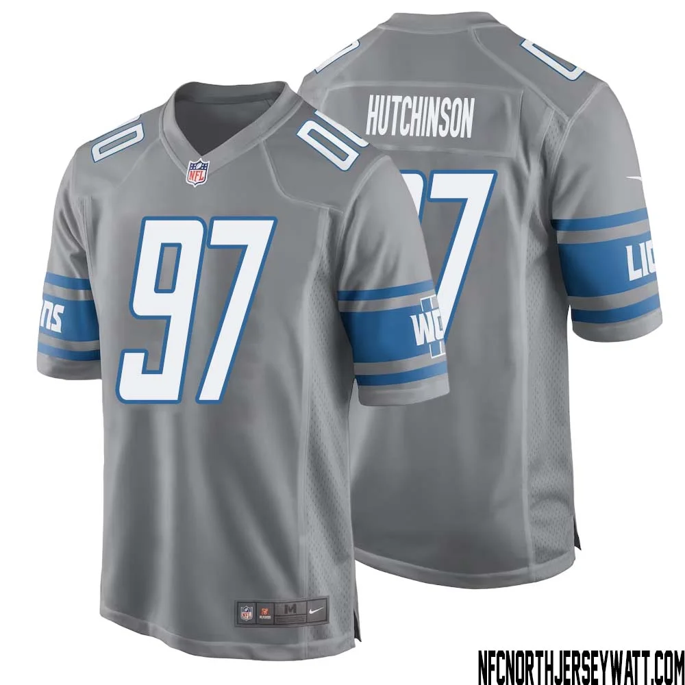 Aidan Hutchinson No 97 Men Gray Detroit Lions Player Alternate Game Jersey