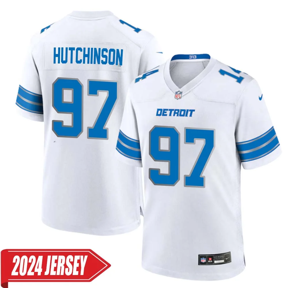 Aidan Hutchinson No 97 Men s Detroit Lions Away Game 2024 Jersey White