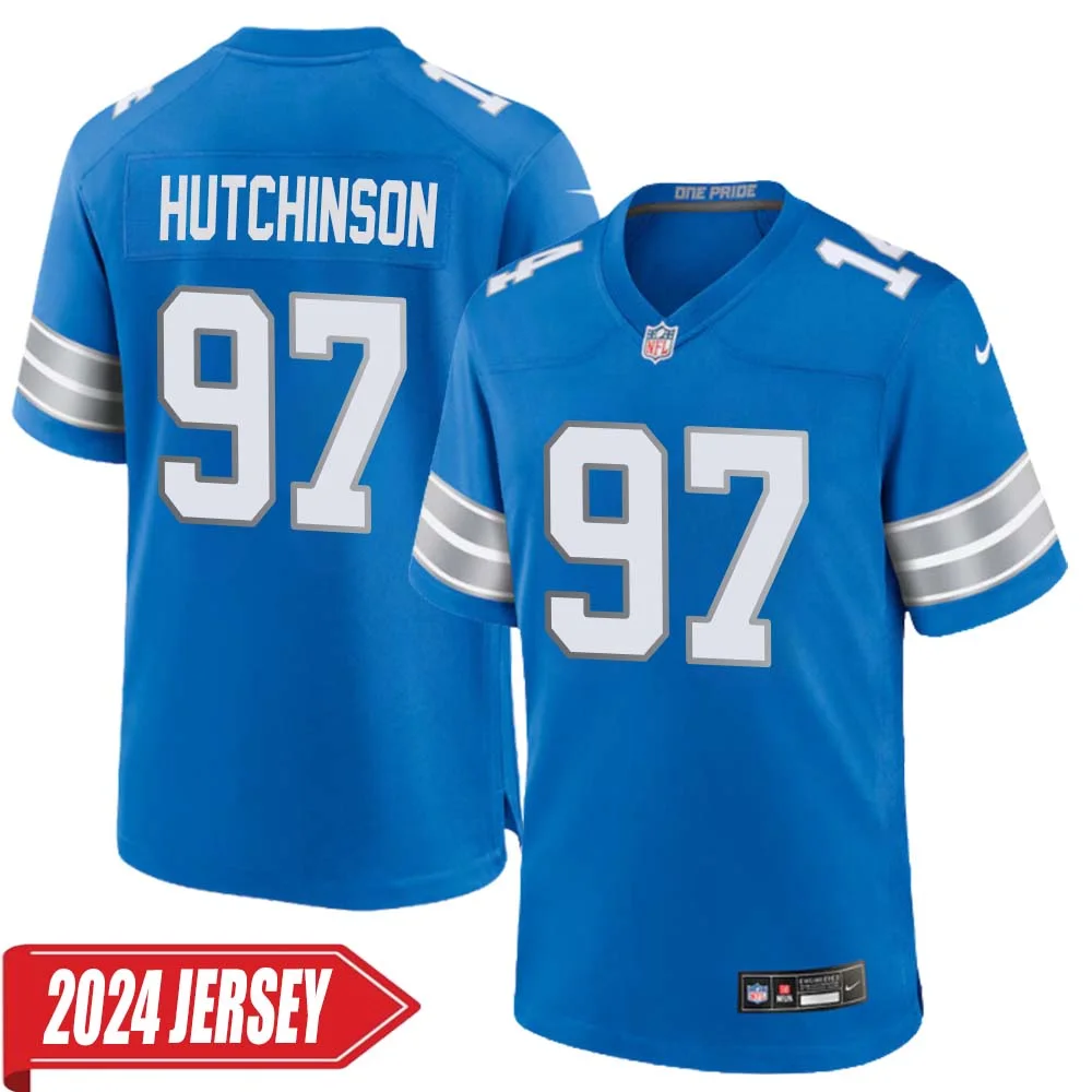 Aidan Hutchinson No 97 Men s Detroit Lions Home Game 2024 Jersey Blue