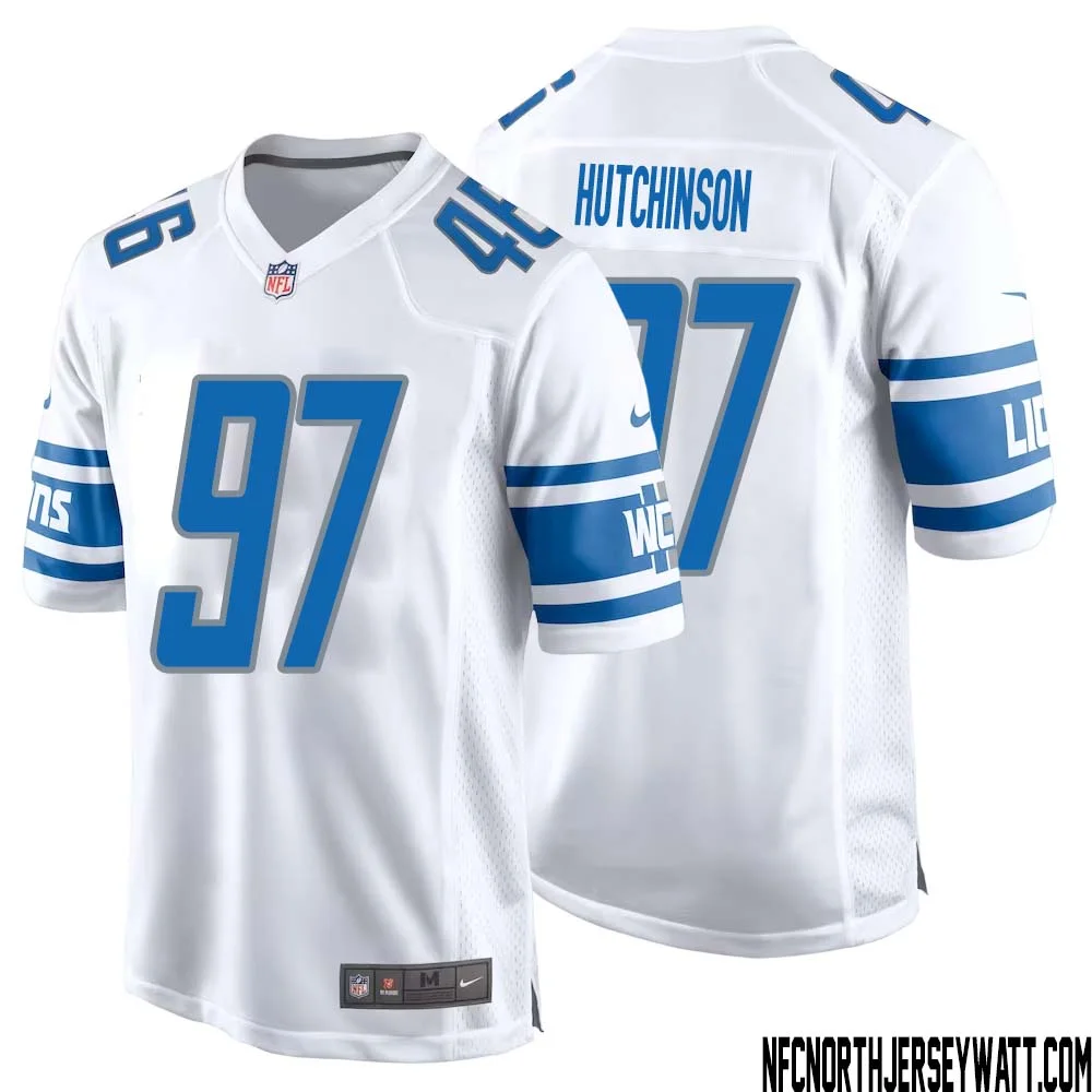 Aidan Hutchinson No 97 Men White Detroit Lions Player Away Game Jersey 1