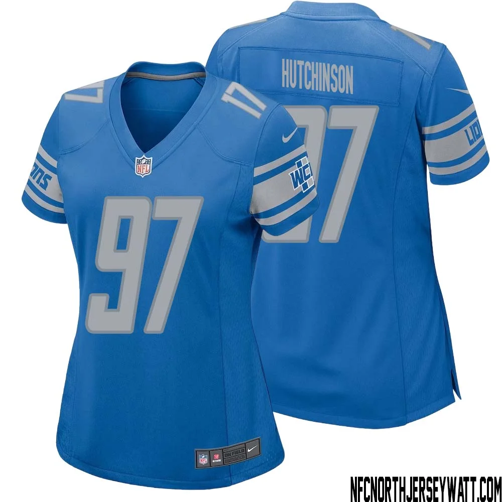 Aidan Hutchinson No 97 Women Blue Detroit Lions Player Home Game Jersey