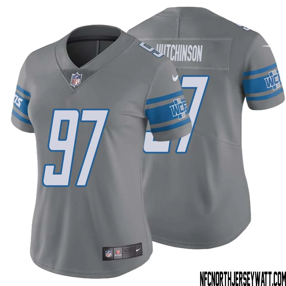 Aidan Hutchinson No 97 Women Steel Detroit Lions Vapor Untouchable Color Rush Limited Player Jersey