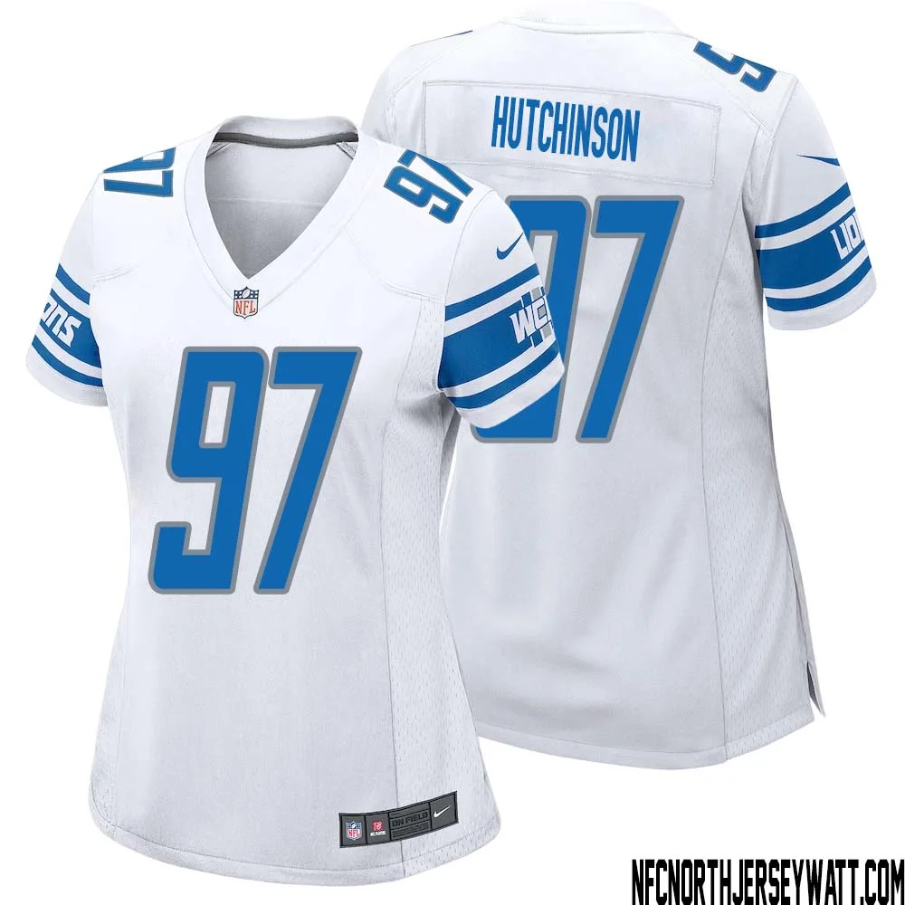 Aidan Hutchinson No 97 Women White Detroit Lions Player Away Game Jersey 1