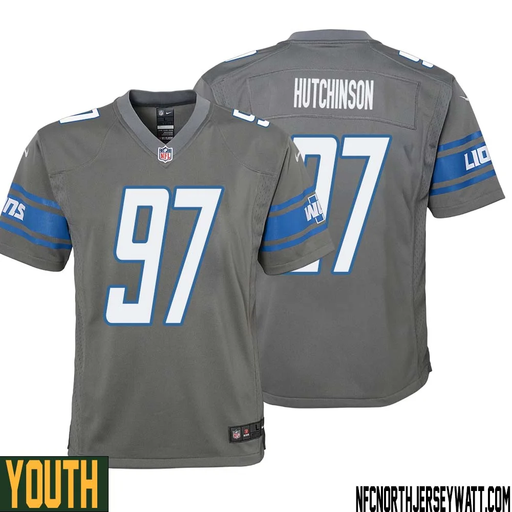 Aidan Hutchinson No 97 Youth Gray Detroit Lions Player Alternate Game Jersey 1