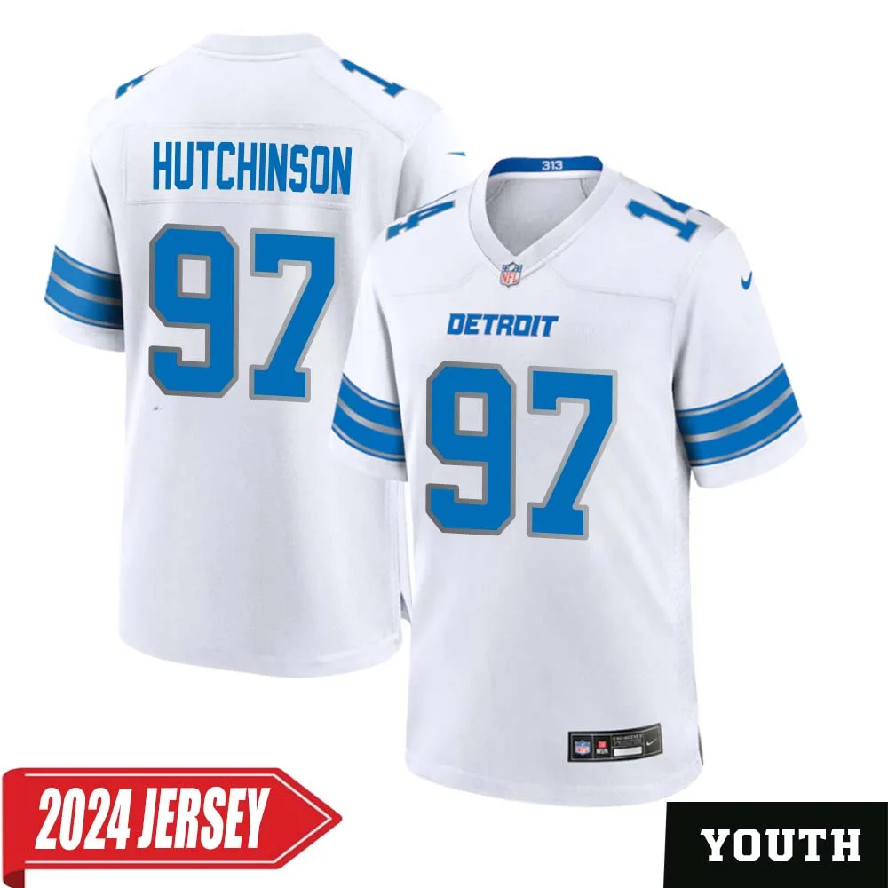 Aidan Hutchinson No 97 Youth s Detroit Lions Away Game 2024 Jersey White