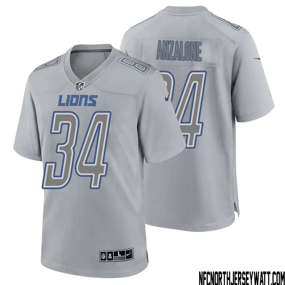 Alex Anzalone No 34 Men Gray Detroit Lions Atmosphere Fashion Game Jersey