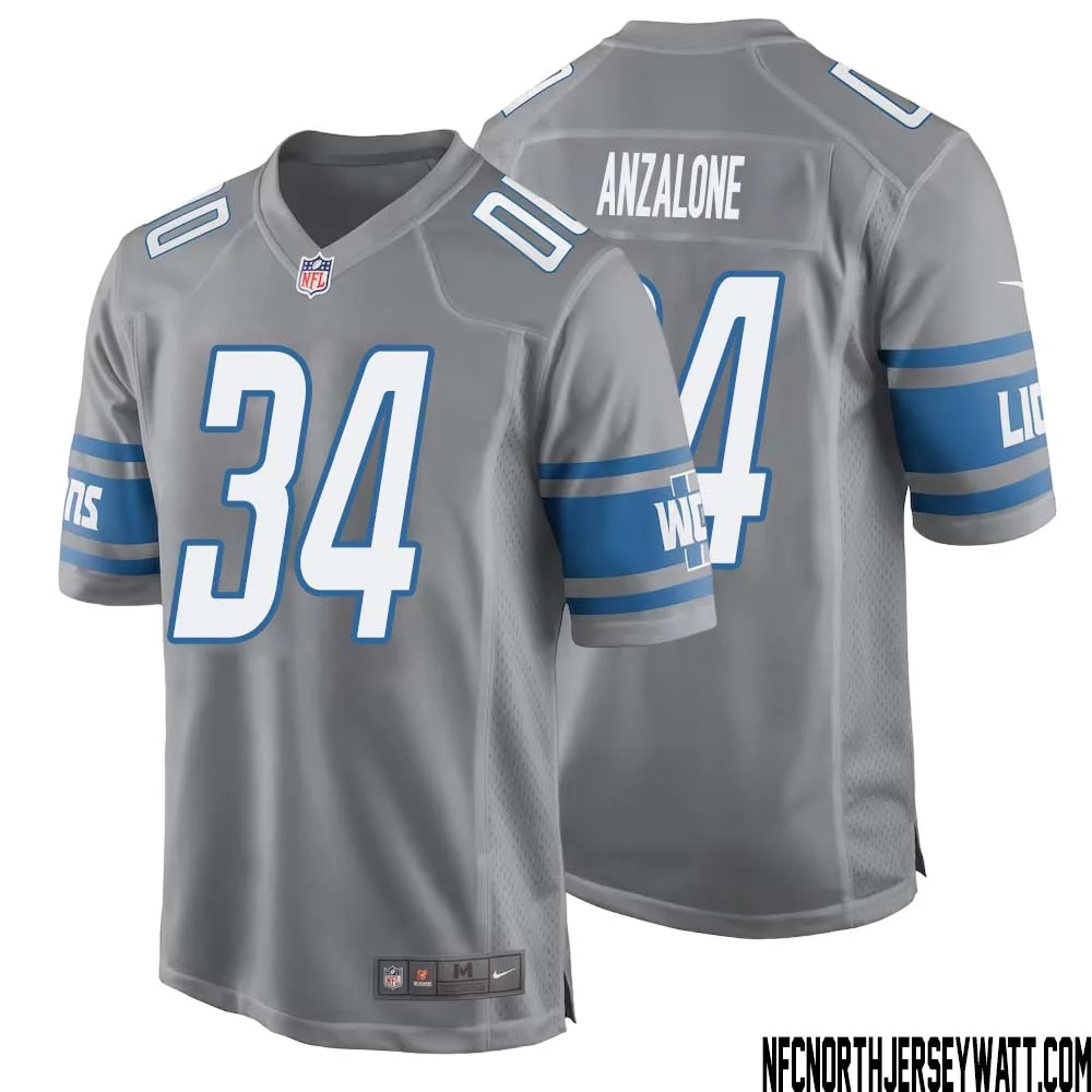 Alex Anzalone No 34 Men Gray Detroit Lions Player Alternate Game Jersey
