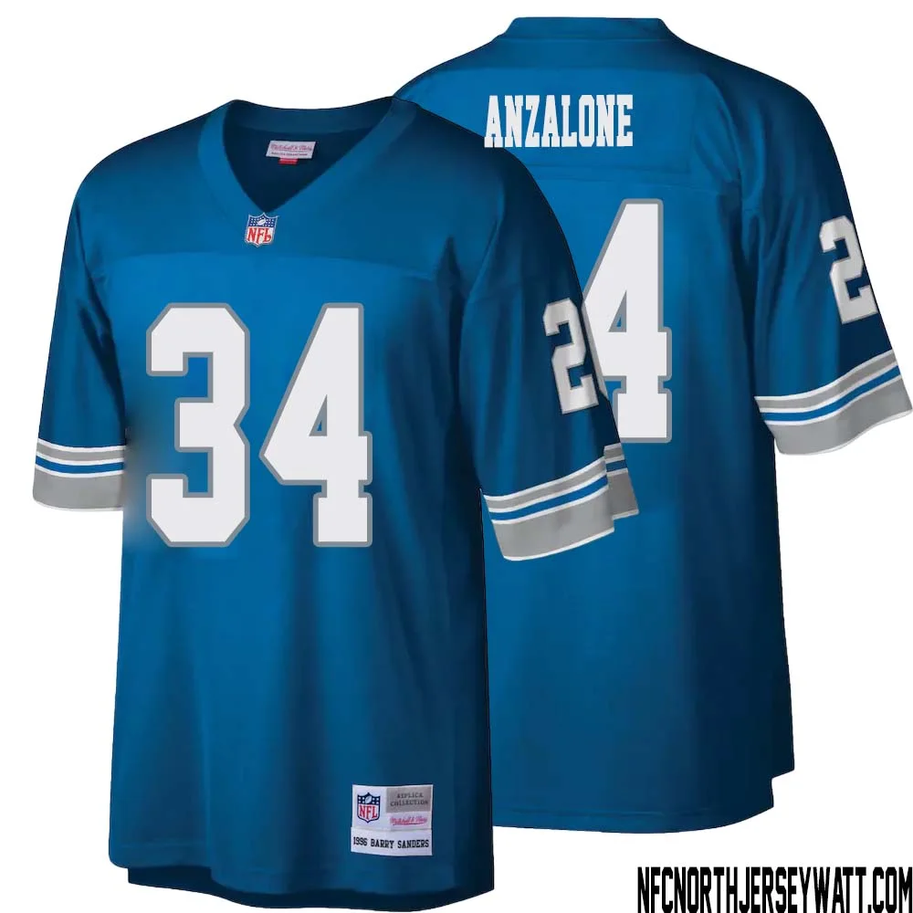 Alex Anzalone No 34 Men Mitchell Ness Blue Detroit Lions Legacy Replica Jersey