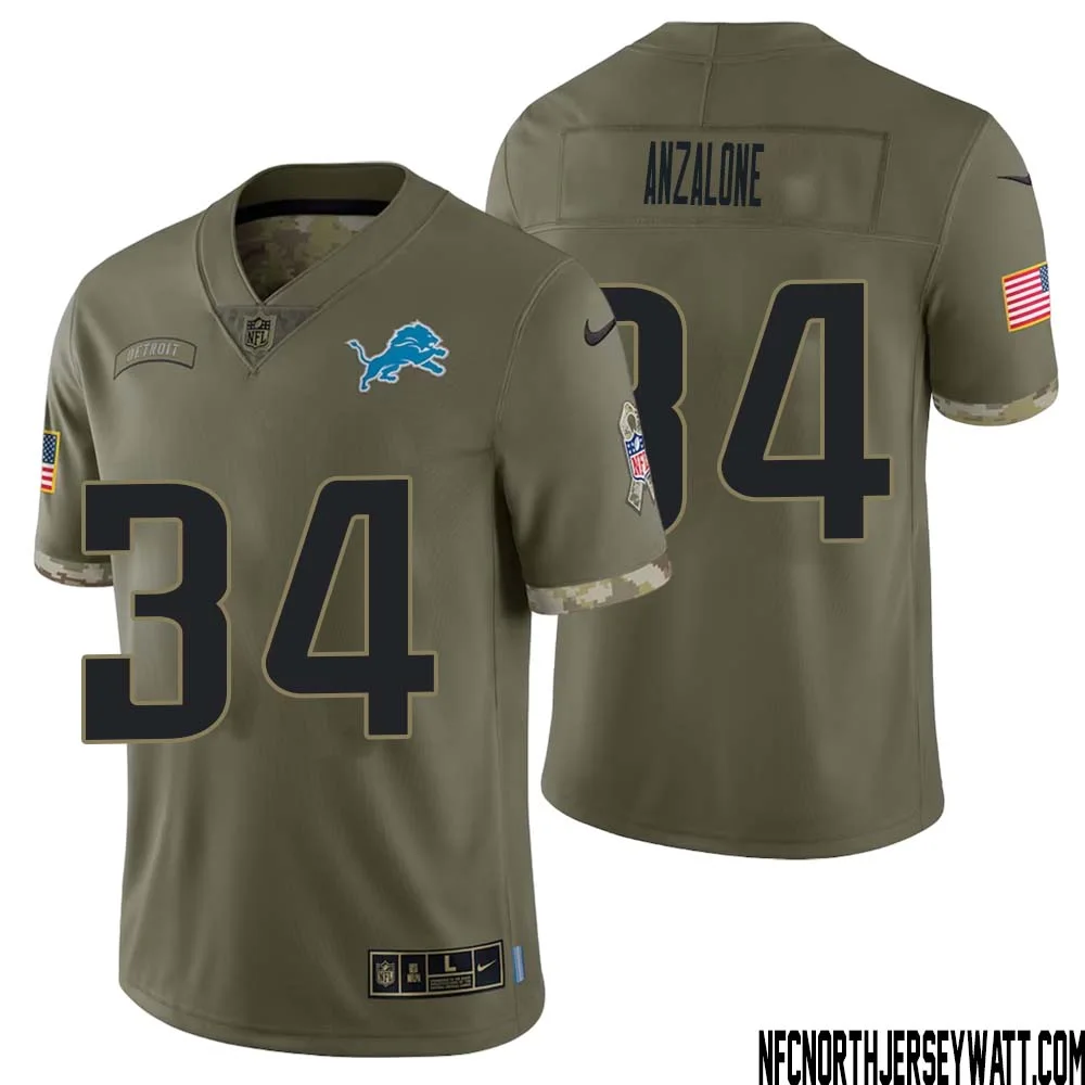 Alex Anzalone No 34 Men Olive Detroit Lions 2022 Salute To Service Retired Player Limited Jersey
