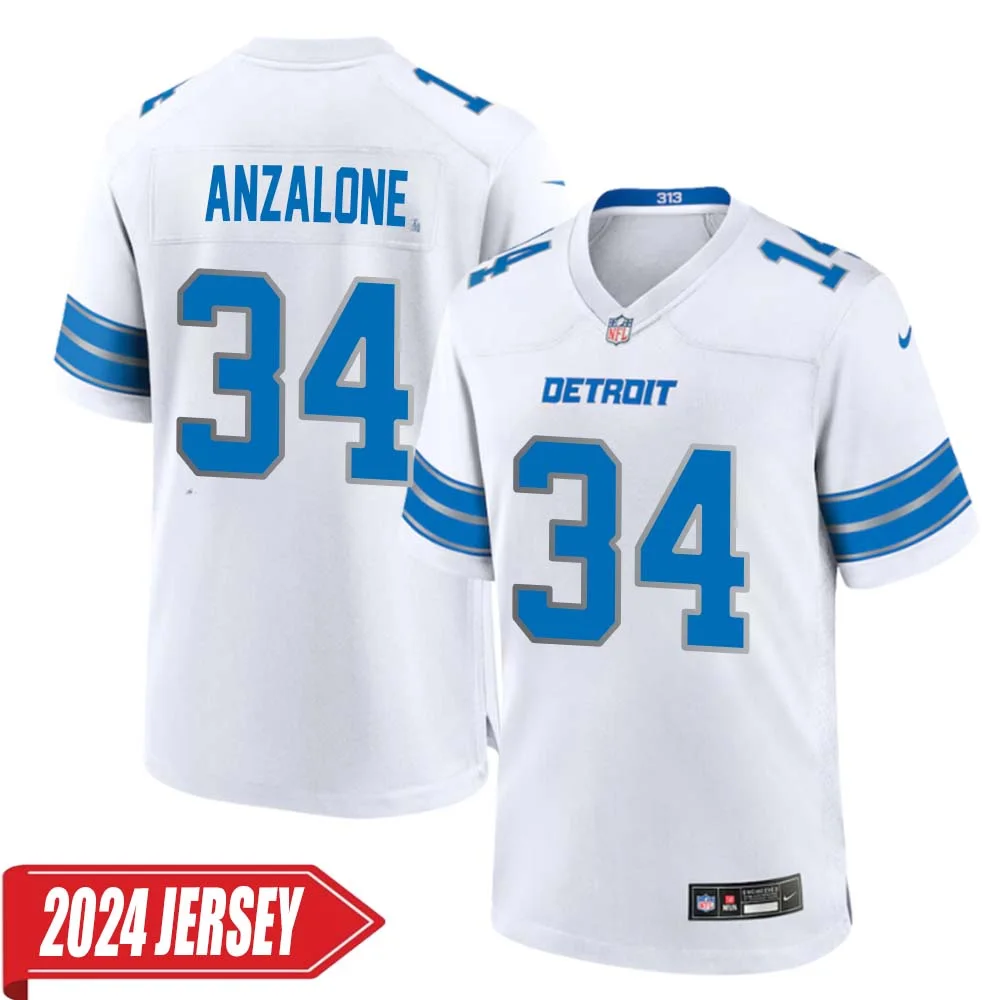 Alex Anzalone No 34 Men s Detroit Lions Away Game 2024 Jersey White
