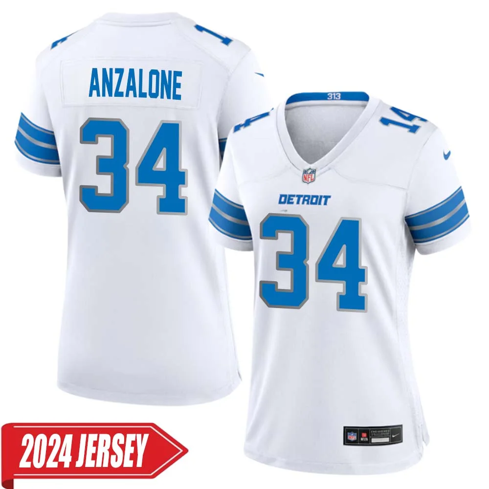 Alex Anzalone No 34 Woman s Detroit Lions Away Game 2024 Jersey White