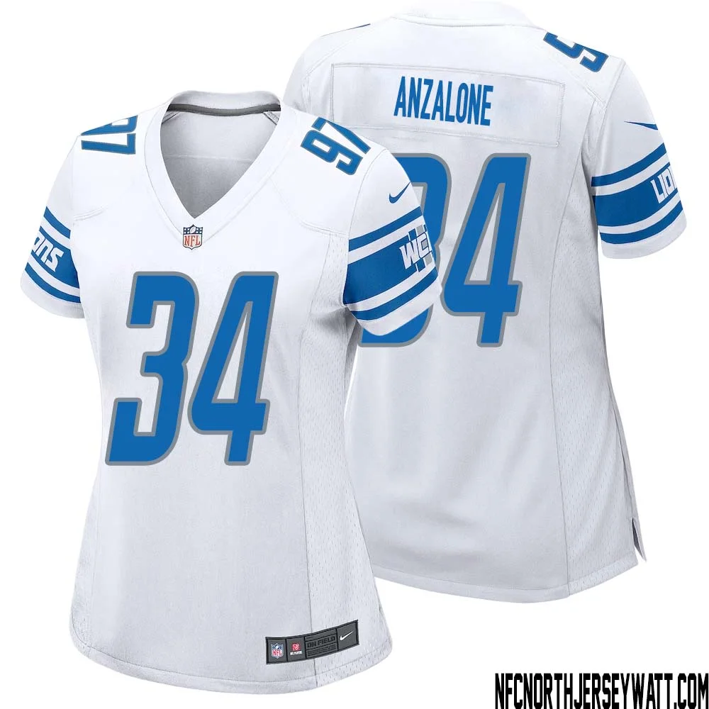 Alex Anzalone No 34 Women White Detroit Lions Player Away Game Jersey 1
