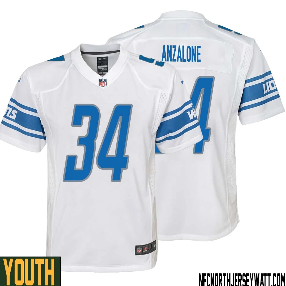 Alex Anzalone No 34 Youth White Detroit Lions Player Away Game Jersey 1